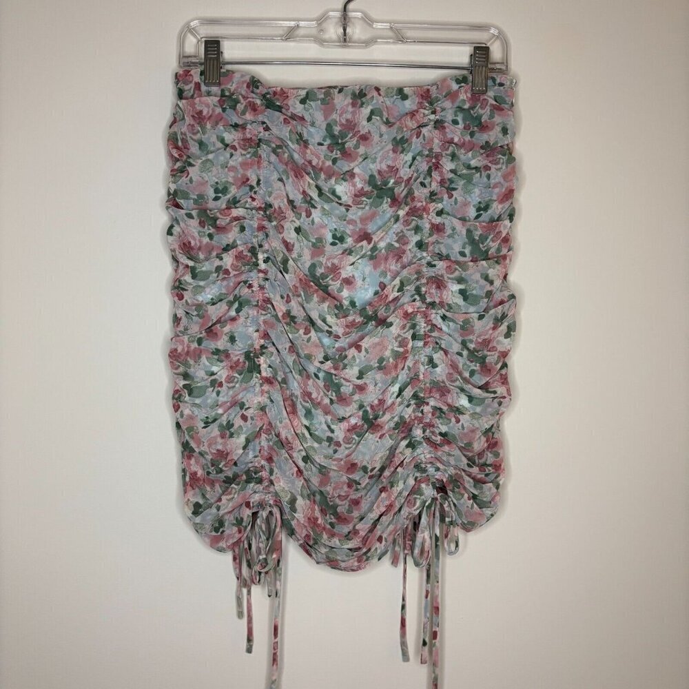 EMORY PARK Mini Skirt Floral Drawstring Cinch Lined Size L NEW wTAGS